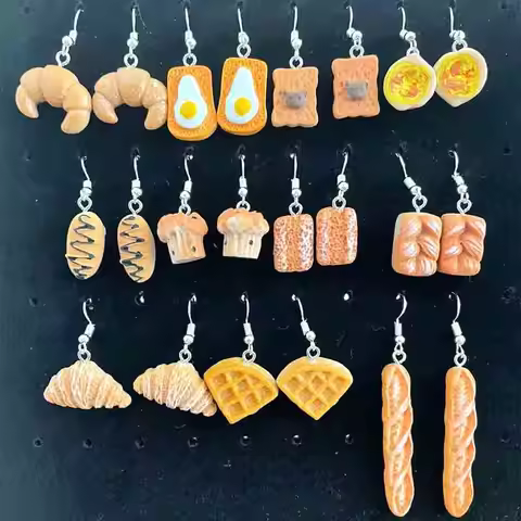 Earrings For Women Girl Geometric Cute Re-ment With Bread Cake Cookies Series Design Female Ear Hook