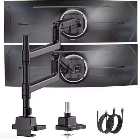 Dual Ultrawide Monitor Arm for 17-57 Inch Screens, Heavy-Duty Gas Spring Adjustable Stand with VESA 