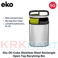 Eko Oli-Cube Stainless Steel Rectangle Open Top Recylcing Bin L27xW19.4xH33.5cm, 5L+5L, 281HB-EK9036