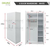 OKURA 3 Door + 2 Drawer Wardrobe Cupboard Storage Cabinet Almari Baju