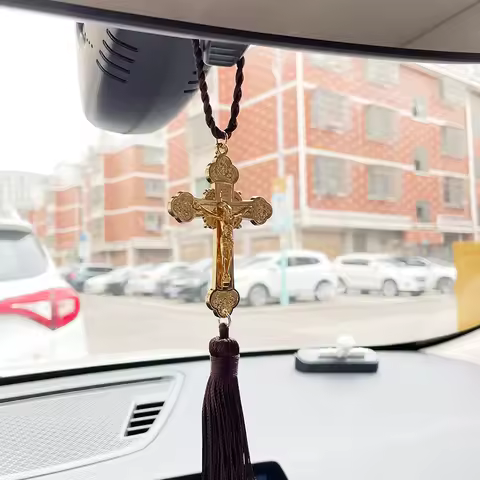 HTISOK Orthodox Cross Jesus Pendant Christ Statue Crucifix Car Pendant Religious Decor & Gifts Ortho