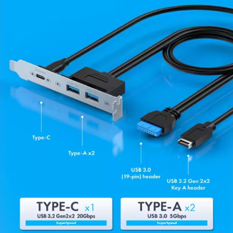 With PCIe Bracket[G-AD-ETC2A-20G] USB-C and USB to USB3.2 Type-E Key-A 20-Pin and 19-Pin 2 USB3.0 Co