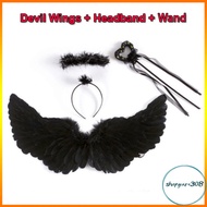 Set of 3 Halloween Decorations: Black Angel Wings, Magic Wands & Fairy Devil Feathers Halo Photograp