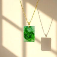 冰種辣綠花青翡翠無事牌項鍊 18K墜頭 | 天然緬甸A貨翡翠 | 送禮