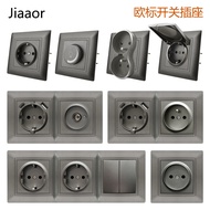 Gray 16A European Standard Switch Socket French German Style USB+typeC European Standard Socket Yuan