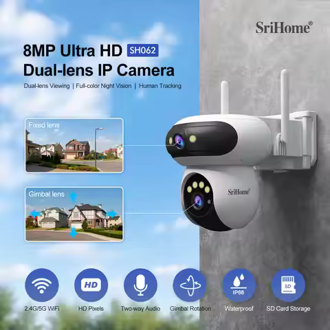 Srihome SH062 8MP Dual Lens IP Dome Camera 2.4G&5G Dual Band WIFI AI Humanoid Home Security Cry Dete