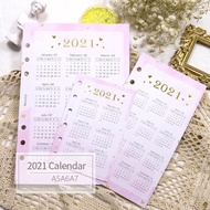 1sheet 2021 Calendar A5 A6 A7 Notebook Index Divider for 6 Holes Monthly Planner Colorful Card Paper