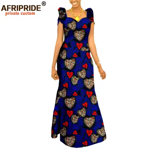 Autumn African Clothing Long Maxi Dresses for Women Short Sleeve Ankara Fabric Dashi Print Dress Plu