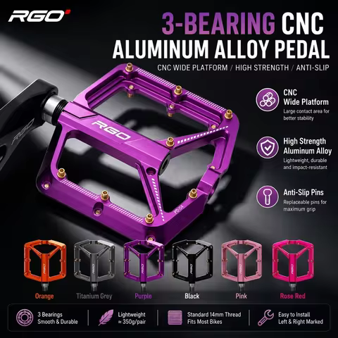 RGO PD-04 Pedals: Triple-Bearing, CNC-Machined Anti-Slip Aluminum Alloy Construction—Suitable for Mo