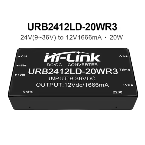 Free Ship Hi-Link 20W 12V 1.67A URB2412LD-20WR3 9-36Vdc Isolated DC DC Power Supply Module HLK-20D24