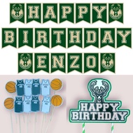 Milwaukee Bucks NBA Team Basketball Theme Birthday Party Banner Cake Topper Decoration Personalized