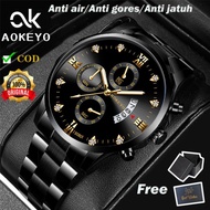 Aokeyo Jam Tangan Pria Anti Air Original Luxury Stainless Steel（Free