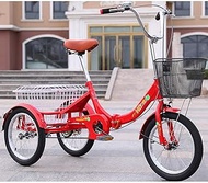 Bike 3 Wheels Mini Adult Tricycle Foldable Trike Cruiser Bike Three-Wheeled Bicycle Large Basket Men Women Picnics&amp;Shopping 16 Inch Wheel Size Bike Trike Red Cycling Pedalling