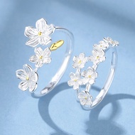 梅花电金足银9999戒指女纯银轻奢小众设计感新中式小清新开口指环Plum Blossom Electric Gold Foot Silver 9999 Ring Women Sterling Silv