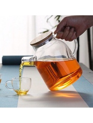 1個1000ml/1600ml高硼硅玻璃壺,帶竹蓋,耐熱茶壺,適用於煮開水
