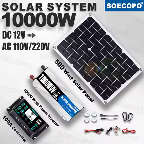 SOECOPO 10000W Solar Power System Kit, 12V to 110V/220V Inverter, 500W Panel, 100A Controller, for O