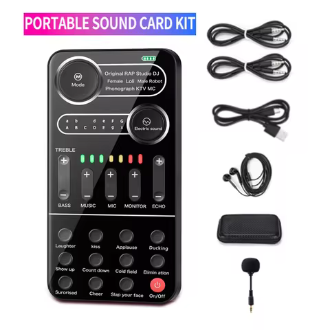 K9 Sound Card Set Portable Voice Converter with 9 Sound Effects Live Singing Equipment Universal for
