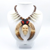 Men's Ethnic Tribal Fang Necklace - Handmade Resin Skull Pendant Necklace Ethnic Tribal Pendant Fash