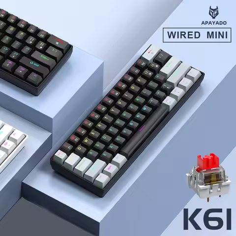 APAYADO K61 Mini Mechanical Keyboard,Wired,61 Keys,Phantom RGB, Black/White Red/Blue Mechanical Swit