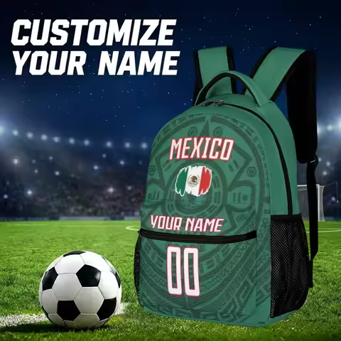 Custom Mexico Backpack Personalized Name Number Mexico School Bag Country Soccer Travel Double Backp