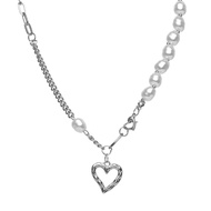 Silver Pearl Love Pendant Necklace Women Chain Pearl Heart Pendant Necklace