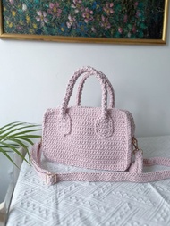 手工鉤織 Mia 手袋手提袋單肩手袋粉紅色針織鈎織編織手袋