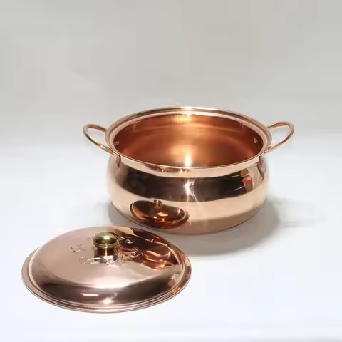 Copper Thickened Soup Pot with Double Ears, Composite Base for Induction Cooker