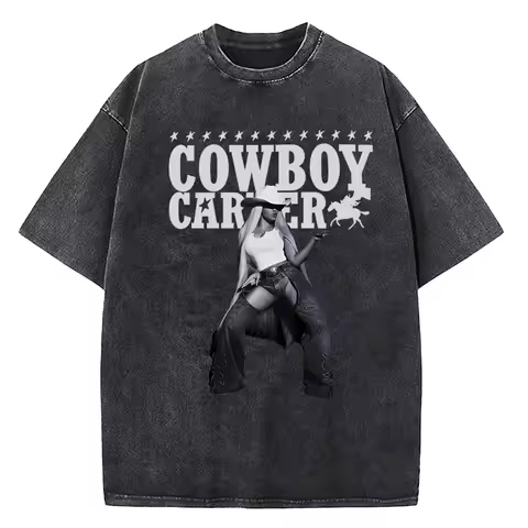Cowboy Carter Album Beyonce 2024 Tour Vintage Washed T Shirt Men Women Streetwear Hip Hop T-Shirts S