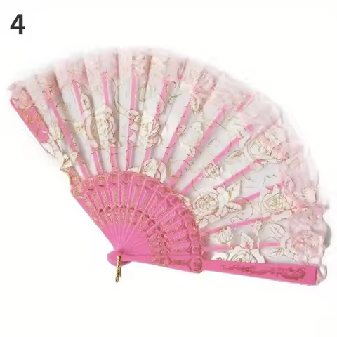 1PC Rose Lace Fan Dance Wedding Party Bride Hand Fan Gypsy Style Folding Fan Decoration