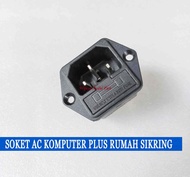 Socket AC Komputer Male Plus Tempat Fuse - Soket Untuk Input Kabel AC PC