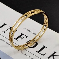 ROMAN NUMERAL BANGLE GOLD SILVER TITANIUM STEEL GELANG TANGAN ANTI KARAT JEWELLERY