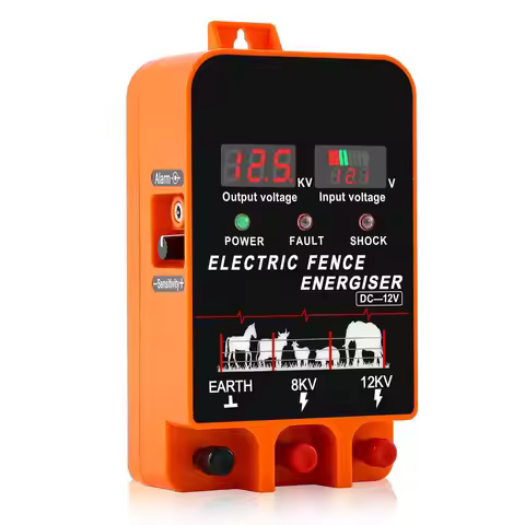 200 Acres 5.5J Electric Fence Charger Energizer , AC DC 2 in 1 Powered Supply, with Display and Alar