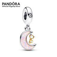 Pandora Moon and key sterling silver and 14k gold-plated dangle with clear cubic zirconia and pink lab-created opal เครื่องประดับ จี้ชาร์ม ชาร์มสีเงิน ชาร์มสร้อยข้อมือ ชาร์มแพนดอร่า