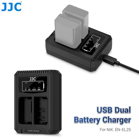 JJC EN-EL25 Battery Charger USB C Dual Slot for Nikon Z50 II Z50II Z50 Z 50 Z30 Z 30 Zfc Z fc Camera