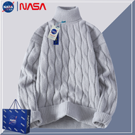 เสื้อสเวตเตอร์คอวีถักนิตติ้งผสมขนสัตว์ NASA Collaborative เสื้อคลุมกันหนาวแบบหลวมๆ สีแดง เสื้อคลุมกั