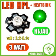 LED HPL 3 WATT Warna Hijau + heatsink