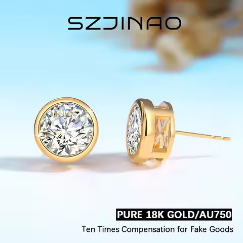 Genuine 18K Gold Moissanite Stud Earrings 2ct Diamond Earrings Classic Trendy for Women Wedding Gift