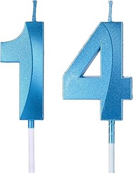 Blue 14th & 41st Birthday Candles for Cakes, Number 14 41 Glitter Candle Cake Topper for Party Anniv