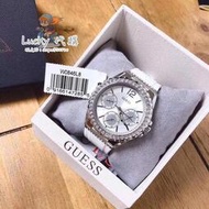 ✨GUESS蓋爾斯手錶 女錶 石英錶 三眼計時腕錶 時尚鑲鑽手錶 白色樹脂錶帶 38mm W0846L8