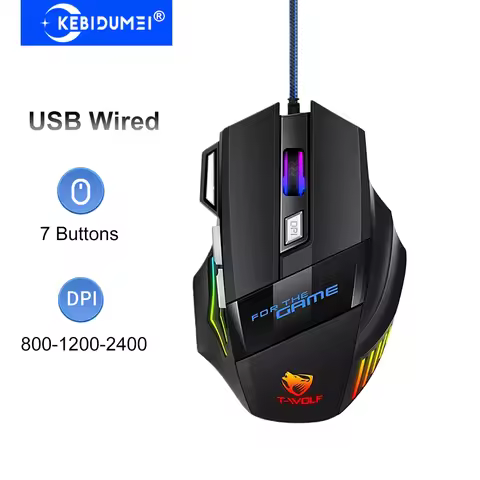 KEBIDUMEI 7 Buttons USB Wired Mouse RGB Backlit Mouse Ergonomic Gaming Mouse Plug and Play For PC Co