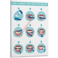 How to Clean Teeth with Braces Poster 9 Step Oral Care Routine Canvas Wall Art Living Room Bedroom U