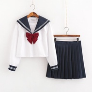 Sailor's Uniform Female Japanese JK Uniform Student Top Korean Long Short Skirt Navy Lovely Sleeve S