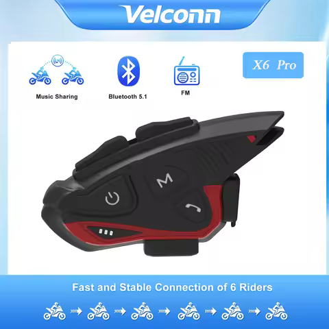 Velconn X6 Pro Motorcycle Helmet Intercom Headset BT5.1 Music Sharing 4-6 Riders Group Talking Inter