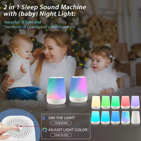 【Sale】Desktop Noise Machine Baby Sleep Sound Machine Colorful Night Lights 28 Soothing Sounds 30min/