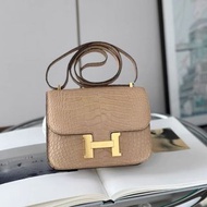 Mini Constance 0M 奶茶色金扣 U stamp | 霧面方塊鱷魚皮🐊 閑置品Fullset 有單 298000