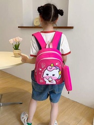 Mochila Para Niñas Pequeñas Con Unicornio De Dibujos Animados Con Estuche De Lápices Impreso, Bolso De Hombro Para Niños