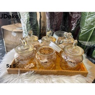 LIFESTYLE Balang Kuih Raya (6 in 1 set ) Airtight Glass Jar Cookie Food Storage Container Spice Bottles Balang kaca