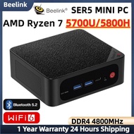 คอมพิวเตอร์ขนาดเล็ก Beelink 8-Core AMD Ryzen 7 5800H/5700U SER5สูงสุด16GB DDR4 500GB M.2 SSD จอแสดงผลสามจอ4K MAX TDP 54W Beelink SER5คอมพิวเตอร์ขนาดเล็กสูงสุด AMD Ryzen 7 5800H(7nm, 8C/16T) คอมพิวเตอร์ขนาดเล็กสำนักงานเล่นเกม4.4GHz