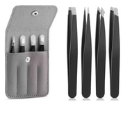 4 Pcs Tweezers Set with Pouch Hair Plucking Eyebrow Trimming Tweezer Tools