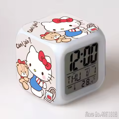 Anime Cartoon KT Hello Kitty Alarm Clock Creative Student 8x8x8cm LED Cube with Colorful Light Displ
